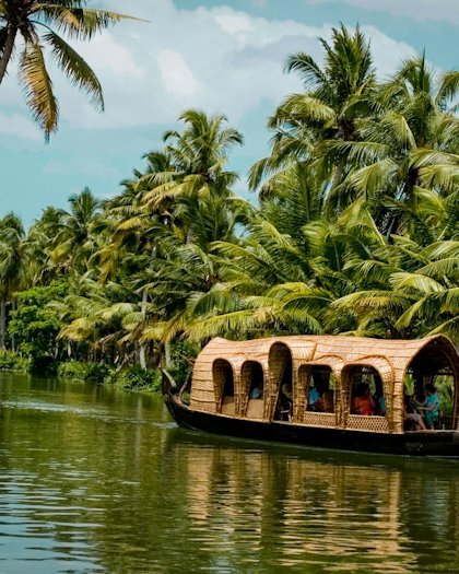 A traditional houseboat moored on the Kerala backwaters
